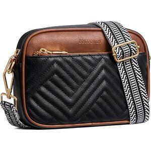 Women's Black Brown PU leather Quilted Small Shoulder Wide Strap Crossbody Bags